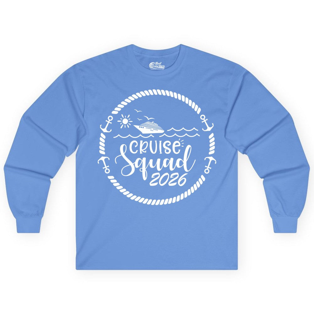 Cruise Squad 2026 Shirt - Family Cruise Shirt Group Apparel (Long Sleeve) in Carolina Blue - Cruise Squad 2026 Shirt - Nautical Rope Anchor Family Group Tee