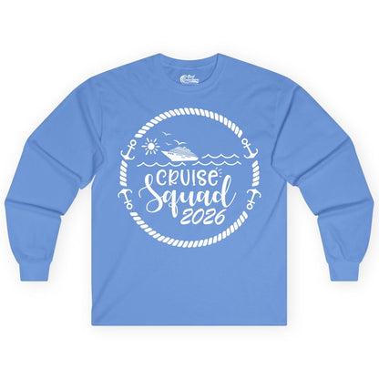 Cruise Squad 2026 Shirt - Family Cruise Shirt Group Apparel (Long Sleeve) in Carolina Blue - Cruise Squad 2026 Shirt - Nautical Rope Anchor Family Group Tee