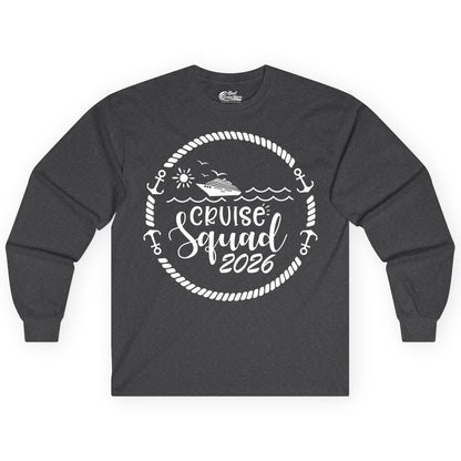 Cruise Squad 2026 Shirt - Family Cruise Shirt Group Apparel (Long Sleeve) in Dark Heather - Cruise Squad 2026 Shirt - Nautical Rope Anchor Family Group Tee