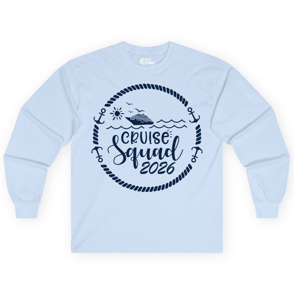 Cruise Squad 2026 Shirt - Family Cruise Shirt Group Apparel (Long Sleeve) in Light Blue - Cruise Squad 2026 Shirt - Nautical Rope Anchor Family Group Tee