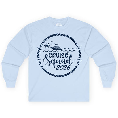 Cruise Squad 2026 Shirt - Family Cruise Shirt Group Apparel (Long Sleeve) in Light Blue - Cruise Squad 2026 Shirt - Nautical Rope Anchor Family Group Tee