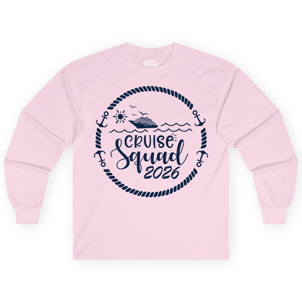 Cruise Squad 2026 Shirt - Family Cruise Shirt Group Apparel (Long Sleeve) in Light Pink - Cruise Squad 2026 Shirt - Nautical Rope Anchor Family Group Tee