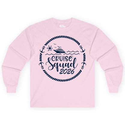 Cruise Squad 2026 Shirt - Family Cruise Shirt Group Apparel (Long Sleeve) in Light Pink - Cruise Squad 2026 Shirt - Nautical Rope Anchor Family Group Tee