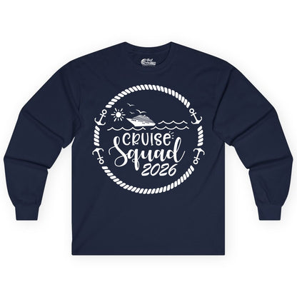 Cruise Squad 2026 Shirt - Family Cruise Shirt Group Apparel (Long Sleeve) in Navy - Cruise Squad 2026 Shirt - Nautical Rope Anchor Family Group Tee