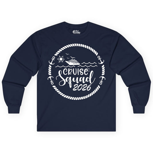 Cruise Squad 2026 Shirt - Family Cruise Shirt Group Apparel (Long Sleeve) in Navy - Cruise Squad 2026 Shirt - Nautical Rope Anchor Family Group Tee