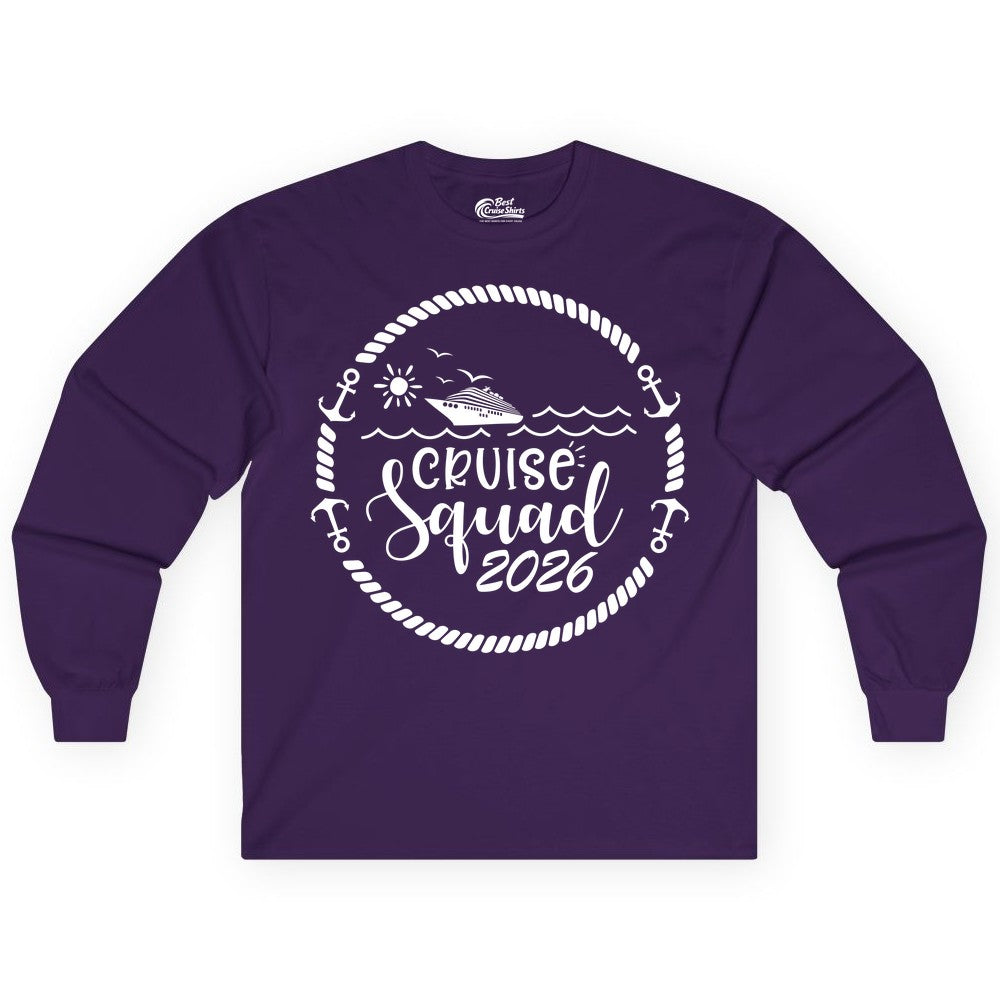 Cruise Squad 2026 Shirt - Family Cruise Shirt Group Apparel (Long Sleeve) in Purple - Cruise Squad 2026 Shirt - Nautical Rope Anchor Family Group Tee