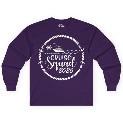 Cruise Squad 2026 Shirt - Family Cruise Shirt Group Apparel (Long Sleeve) in Purple - Cruise Squad 2026 Shirt - Nautical Rope Anchor Family Group Tee