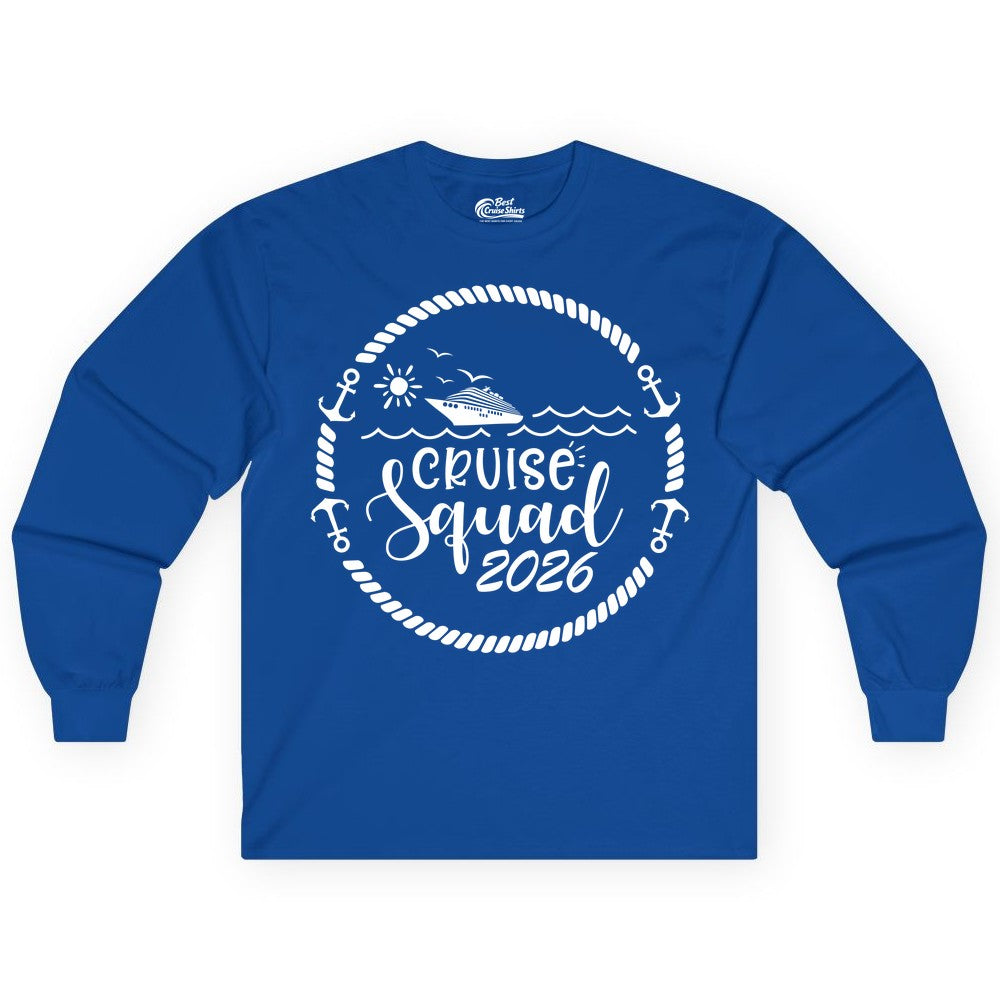 Cruise Squad 2026 Shirt - Family Cruise Shirt Group Apparel (Long Sleeve) in Royal - Cruise Squad 2026 Shirt - Nautical Rope Anchor Family Group Tee