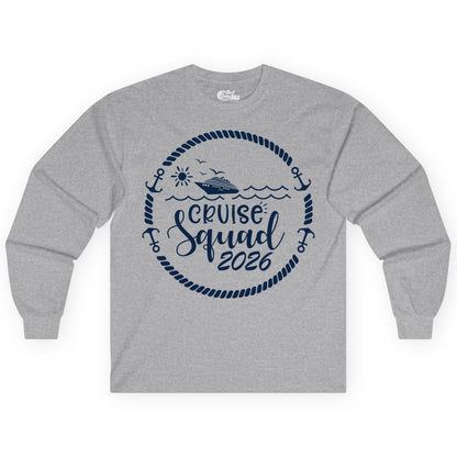 Cruise Squad 2026 Shirt - Family Cruise Shirt Group Apparel (Long Sleeve) in Sport Grey - Cruise Squad 2026 Shirt - Nautical Rope Anchor Family Group Tee