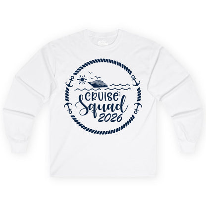 Cruise Squad 2026 Shirt - Family Cruise Shirt Group Apparel (Long Sleeve) in White - Cruise Squad 2026 Shirt - Nautical Rope Anchor Family Group Tee