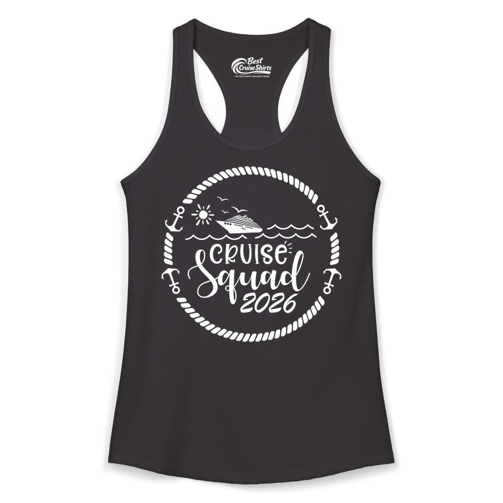 Cruise Squad 2026 Shirt - Family Cruise Shirt Group Apparel (Ladies Tank) in Black - Cruise Squad 2026 Shirt - Nautical Rope Anchor Family Group Tee