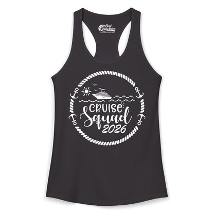 Cruise Squad 2026 Shirt - Family Cruise Shirt Group Apparel (Ladies Tank) in Black - Cruise Squad 2026 Shirt - Nautical Rope Anchor Family Group Tee