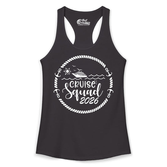 Cruise Squad 2026 Shirt - Family Cruise Shirt Group Apparel (Ladies Tank) in Black - Cruise Squad 2026 Shirt - Nautical Rope Anchor Family Group Tee