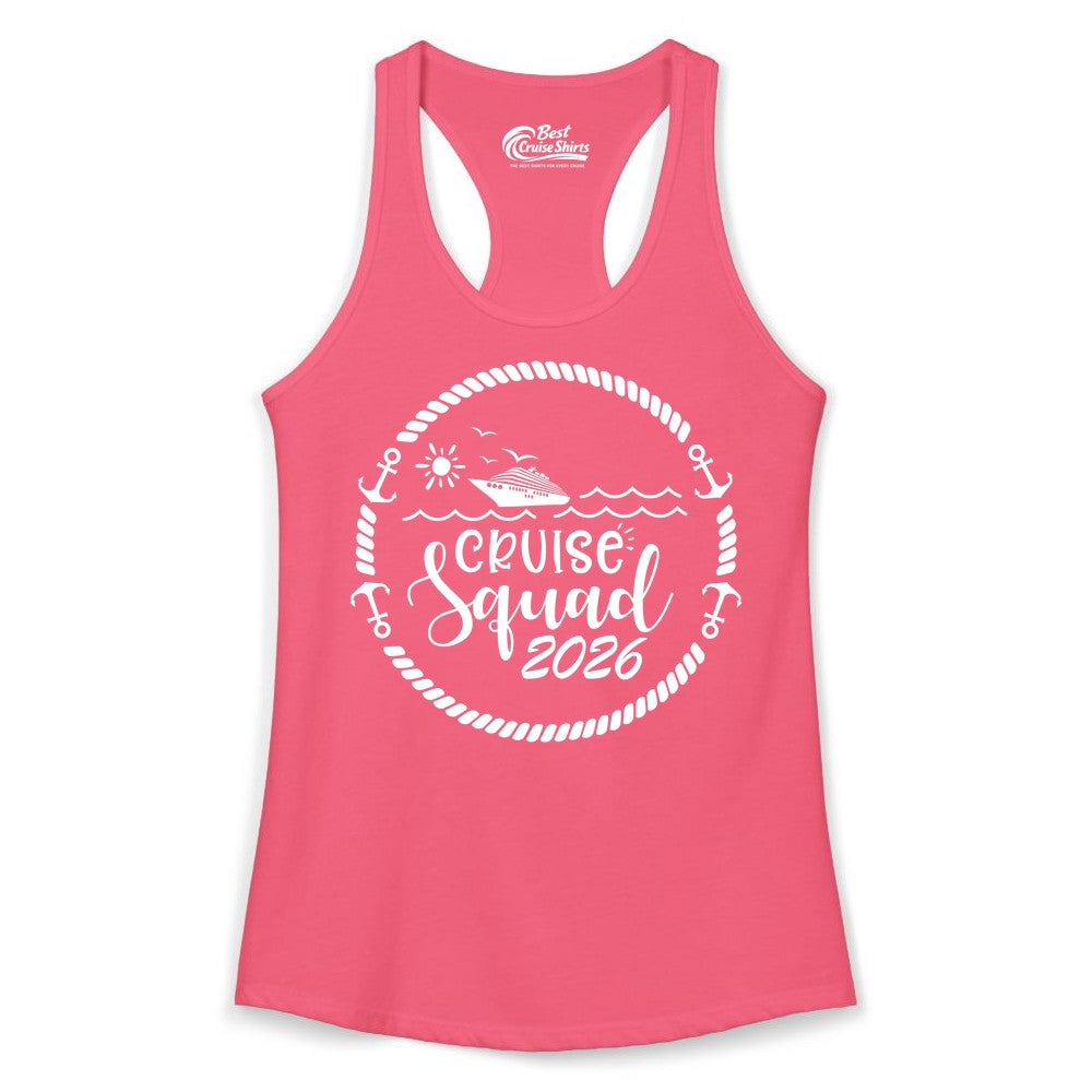 Cruise Squad 2026 Shirt - Family Cruise Shirt Group Apparel (Ladies Tank) in Hot Pink - Cruise Squad 2026 Shirt - Nautical Rope Anchor Family Group Tee