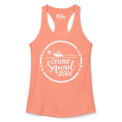 Cruise Squad 2026 Shirt - Family Cruise Shirt Group Apparel (Ladies Tank) in Solid Light Orange - Cruise Squad 2026 Shirt - Nautical Rope Anchor Family Group Tee
