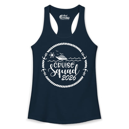Cruise Squad 2026 Shirt - Family Cruise Shirt Group Apparel (Ladies Tank) in Solid Midnight Navy - Cruise Squad 2026 Shirt - Nautical Rope Anchor Family Group Tee
