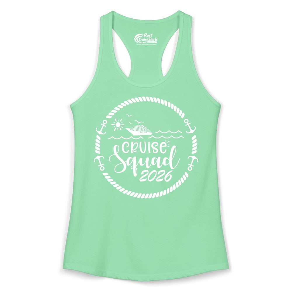 Cruise Squad 2026 Shirt - Family Cruise Shirt Group Apparel (Ladies Tank) in Solid Mint - Cruise Squad 2026 Shirt - Nautical Rope Anchor Family Group Tee