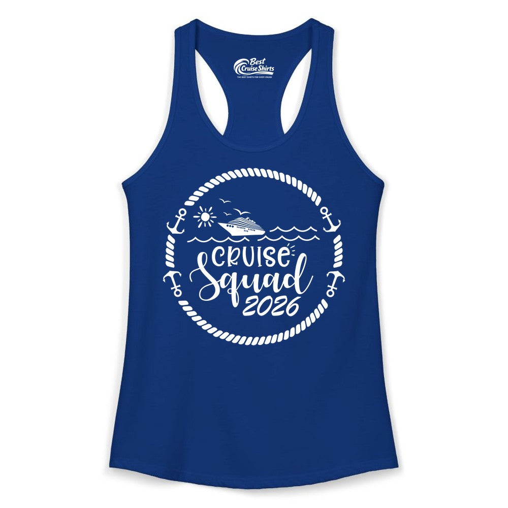 Cruise Squad 2026 Shirt - Family Cruise Shirt Group Apparel (Ladies Tank) in Solid Royal - Cruise Squad 2026 Shirt - Nautical Rope Anchor Family Group Tee