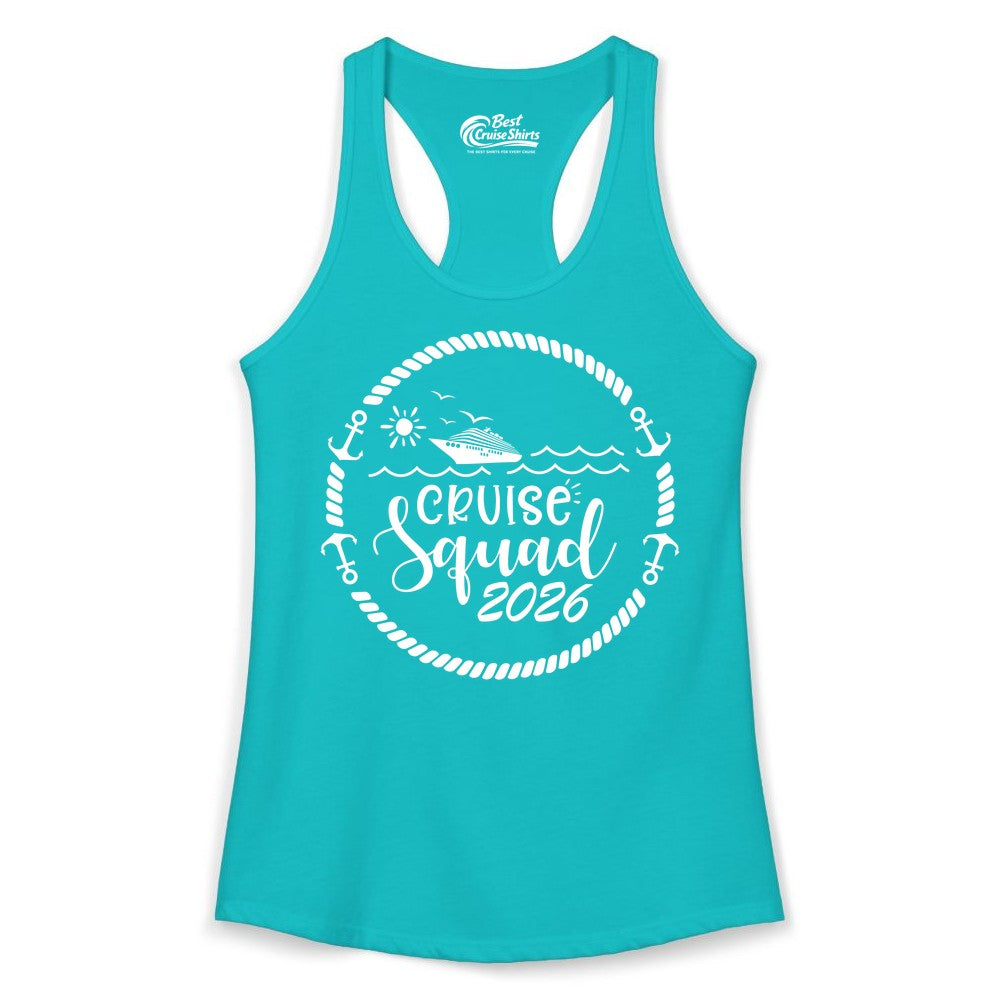 Cruise Squad 2026 Shirt - Family Cruise Shirt Group Apparel (Ladies Tank) in Tahiti Blue - Cruise Squad 2026 Shirt - Nautical Rope Anchor Family Group Tee