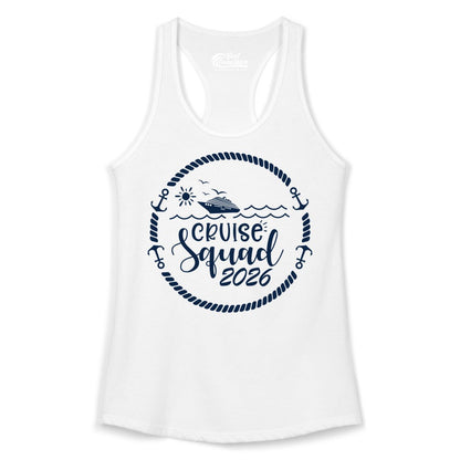 Cruise Squad 2026 Shirt - Family Cruise Shirt Group Apparel (Ladies Tank) in White - Cruise Squad 2026 Shirt - Nautical Rope Anchor Family Group Tee