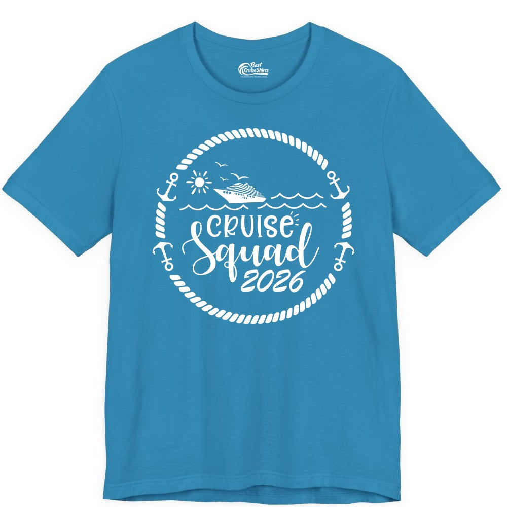 Cruise Squad 2026 Shirt - Family Cruise Shirt Group Apparel (Premium Tee) in Aqua - Cruise Squad 2026 Shirt - Nautical Rope Anchor Family Group Tee