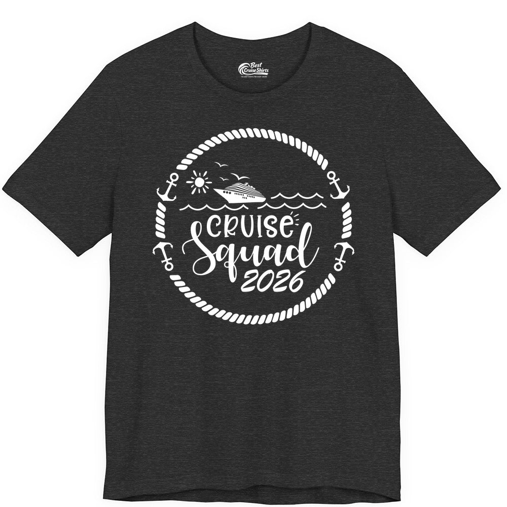 Cruise Squad 2026 Shirt - Family Cruise Shirt Group Apparel (Premium Tee) in Dark Grey Heather - Cruise Squad 2026 Shirt - Nautical Rope Anchor Family Group Tee