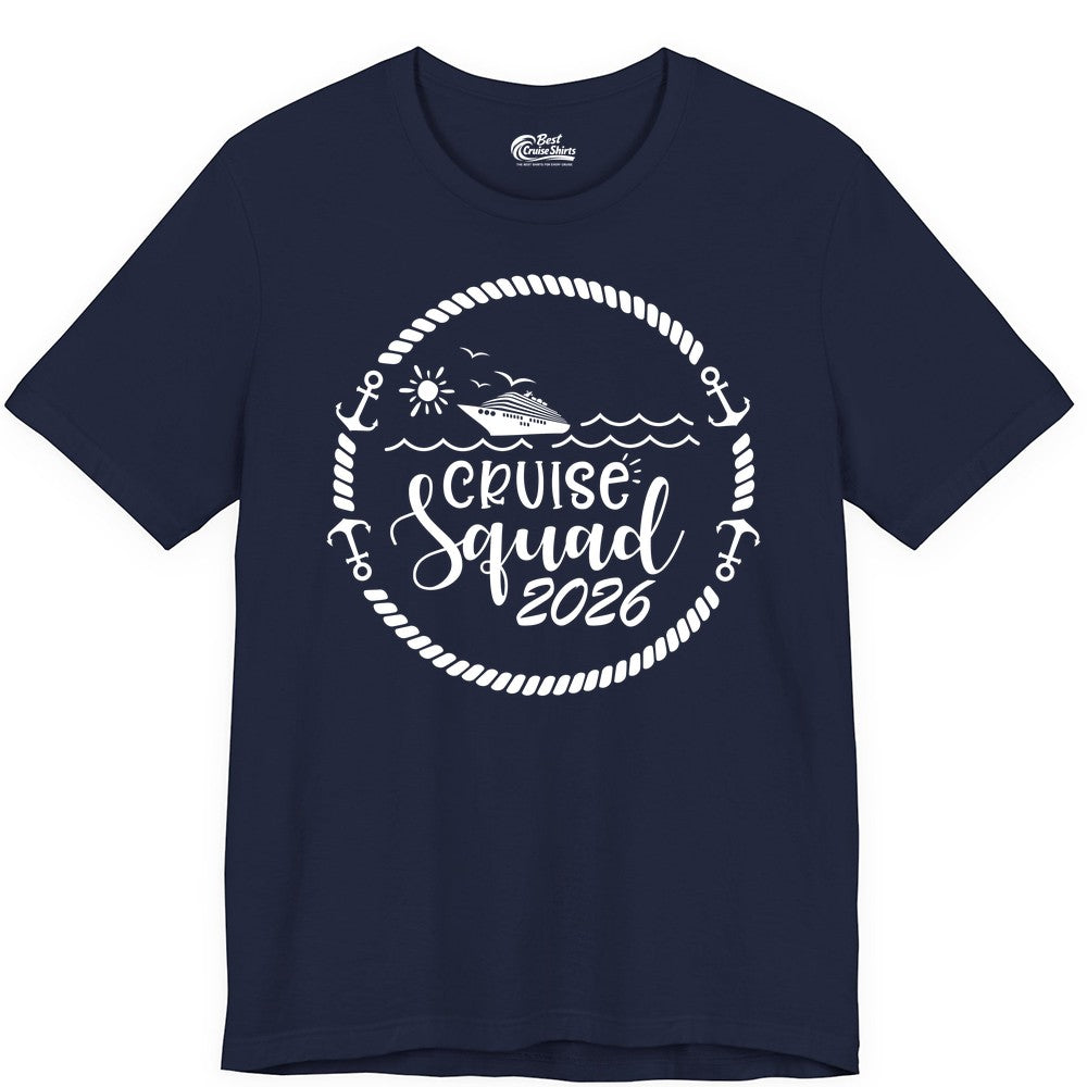 Cruise Squad 2026 Shirt - Family Cruise Shirt Group Apparel (Premium Tee) in Navy - Cruise Squad 2026 Shirt - Nautical Rope Anchor Family Group Tee