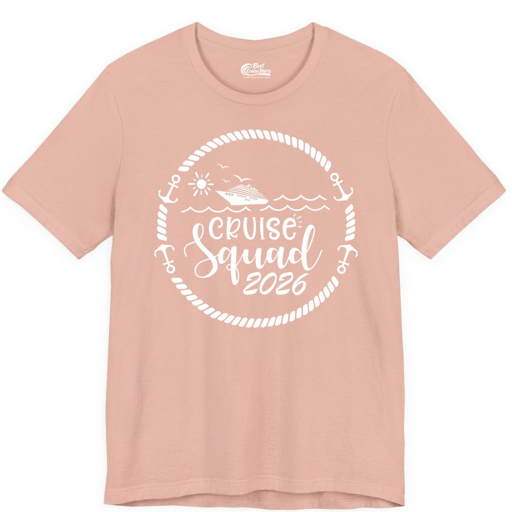 Cruise Squad 2026 Shirt - Family Cruise Shirt Group Apparel (Premium Tee) in Peach - Cruise Squad 2026 Shirt - Nautical Rope Anchor Family Group Tee