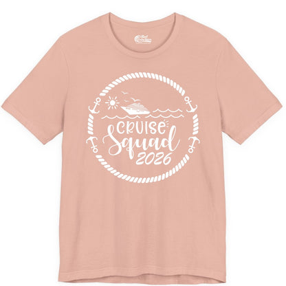 Cruise Squad 2026 Shirt - Family Cruise Shirt Group Apparel (Premium Tee) in Peach - Cruise Squad 2026 Shirt - Nautical Rope Anchor Family Group Tee