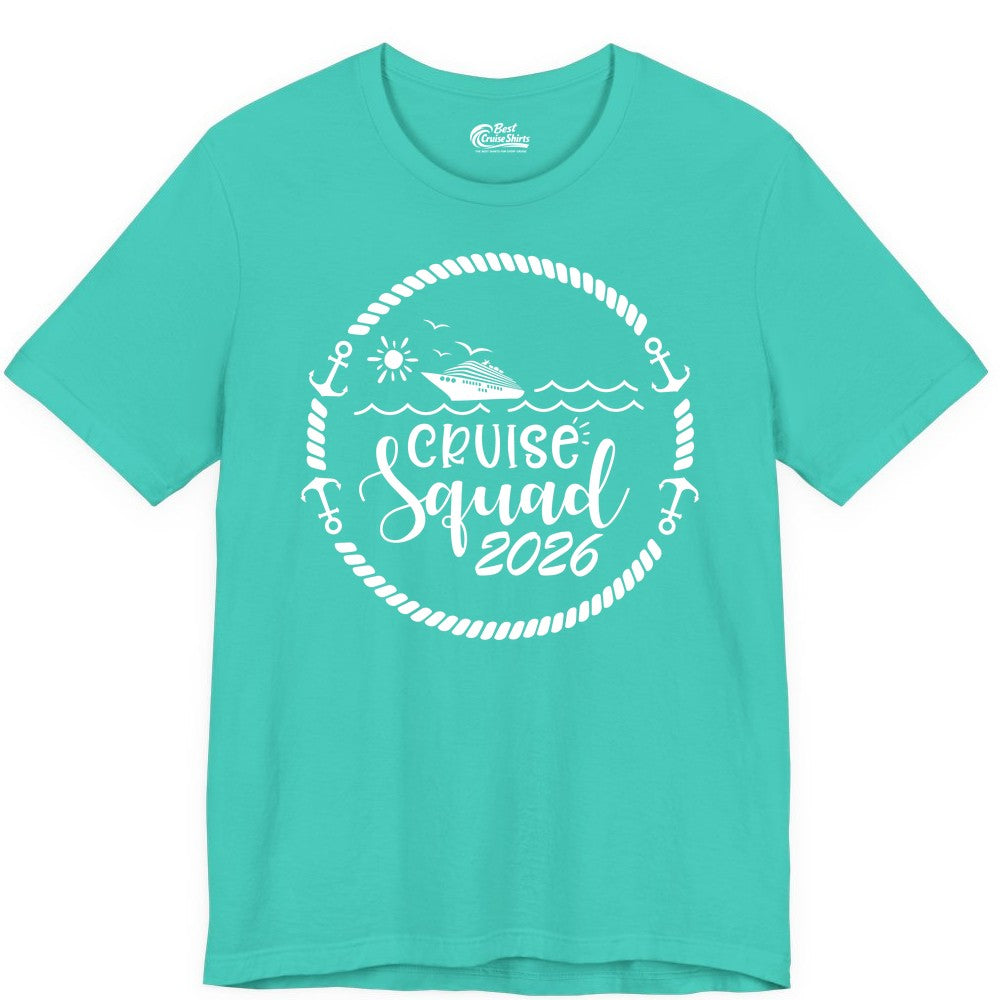 Cruise Squad 2026 Shirt - Family Cruise Shirt Group Apparel (Premium Tee) in Teal - Cruise Squad 2026 Shirt - Nautical Rope Anchor Family Group Tee