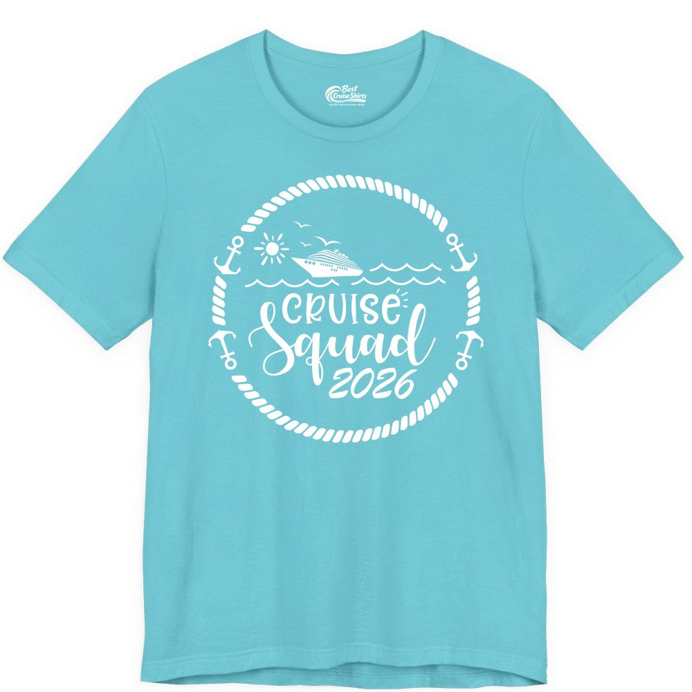 Cruise Squad 2026 Shirt - Family Cruise Shirt Group Apparel (Premium Tee) in Turquoise - Cruise Squad 2026 Shirt - Nautical Rope Anchor Family Group Tee