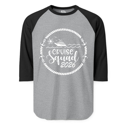 Cruise Squad 2026 Shirt - Family Cruise Shirt Group Apparel (Raglan) in Heather GreyBlack - Cruise Squad 2026 Shirt - Nautical Rope Anchor Family Group Tee