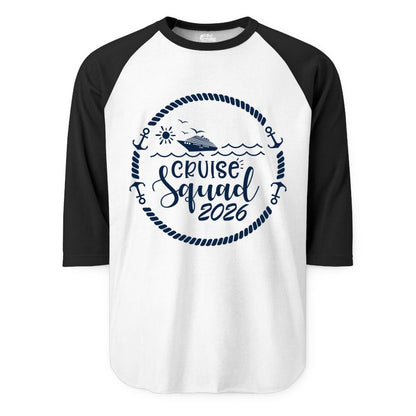 Cruise Squad 2026 Shirt - Family Cruise Shirt Group Apparel (Raglan) in WhiteBlack - Cruise Squad 2026 Shirt - Nautical Rope Anchor Family Group Tee