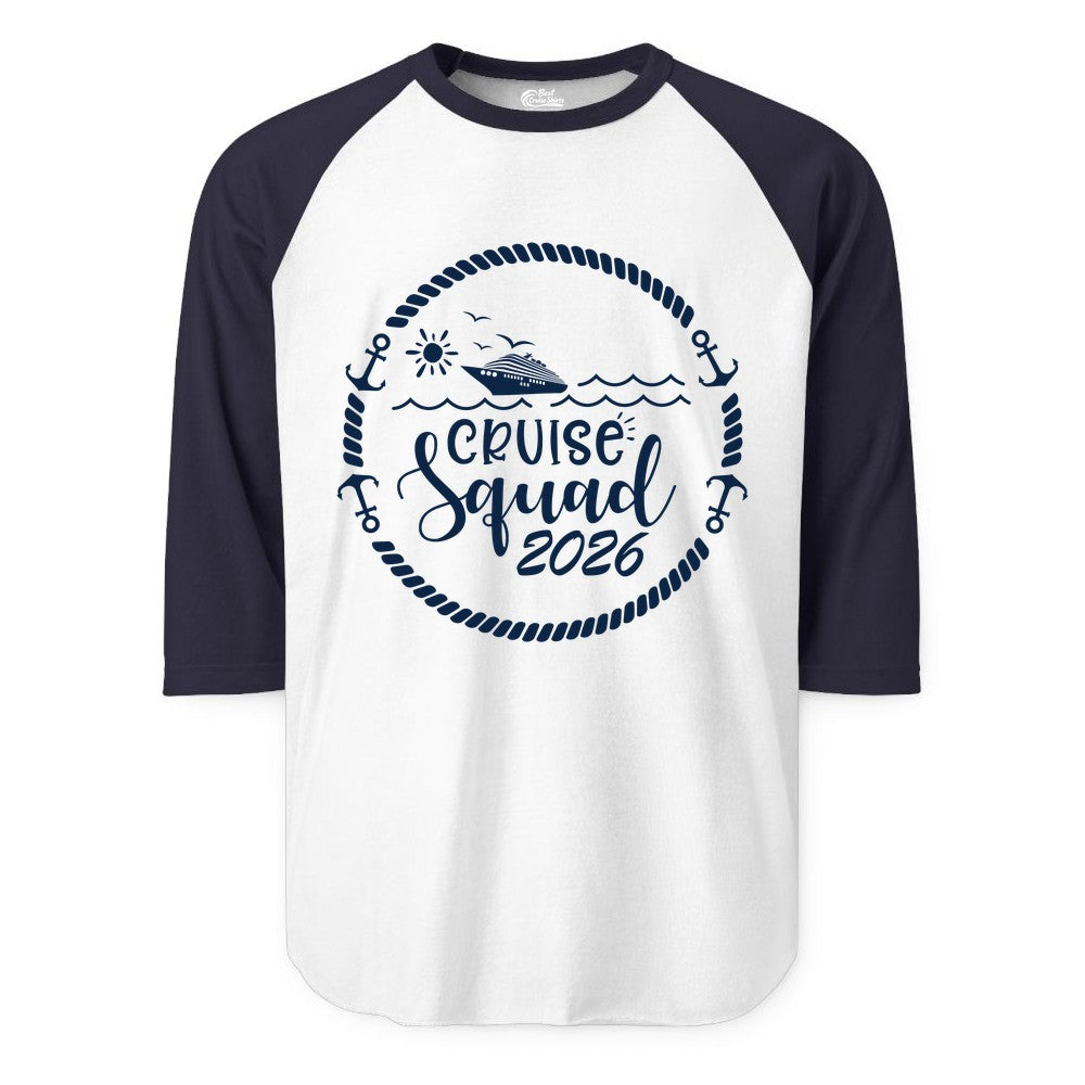 Cruise Squad 2026 Shirt - Family Cruise Shirt Group Apparel (Raglan) in WhiteNavy - Cruise Squad 2026 Shirt - Nautical Rope Anchor Family Group Tee