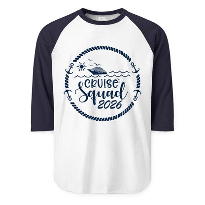 Cruise Squad 2026 Shirt - Family Cruise Shirt Group Apparel (Raglan) in WhiteNavy - Cruise Squad 2026 Shirt - Nautical Rope Anchor Family Group Tee