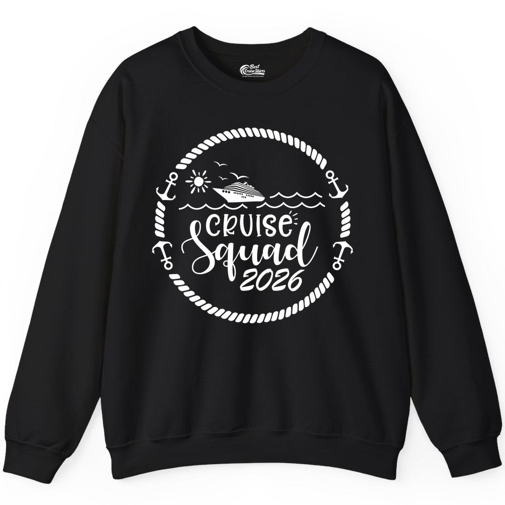 Cruise Squad 2026 Shirt - Family Cruise Shirt Group Apparel (Sweatshirt) in Black - Cruise Squad 2026 Shirt - Nautical Rope Anchor Family Group Tee