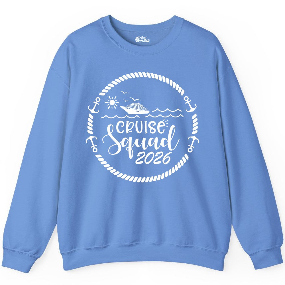 Cruise Squad 2026 Shirt - Family Cruise Shirt Group Apparel (Sweatshirt) in Carolina Blue - Cruise Squad 2026 Shirt - Nautical Rope Anchor Family Group Tee