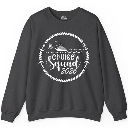 Cruise Squad 2026 Shirt - Family Cruise Shirt Group Apparel (Sweatshirt) in Dark Heather - Cruise Squad 2026 Shirt - Nautical Rope Anchor Family Group Tee