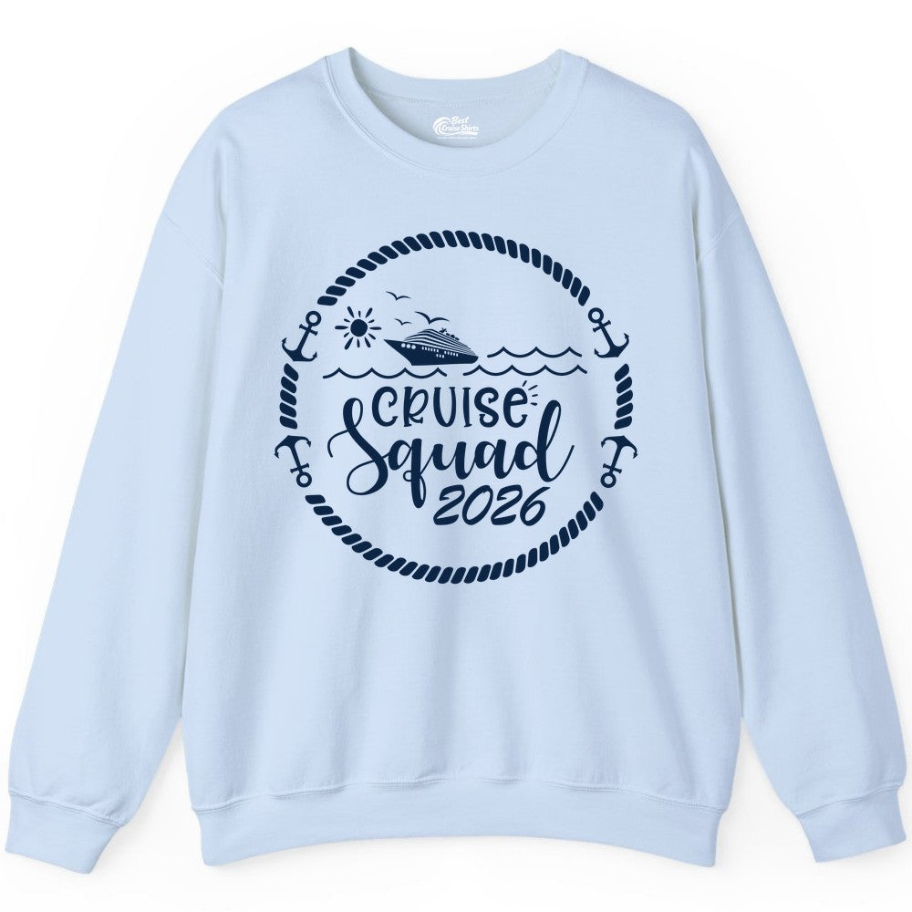 Cruise Squad 2026 Shirt - Family Cruise Shirt Group Apparel (Sweatshirt) in Light Blue - Cruise Squad 2026 Shirt - Nautical Rope Anchor Family Group Tee