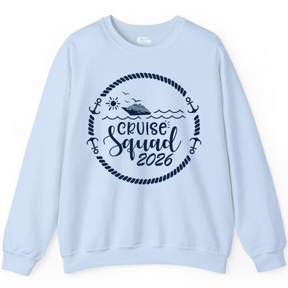 Cruise Squad 2026 Shirt - Family Cruise Shirt Group Apparel (Sweatshirt) in Light Blue - Cruise Squad 2026 Shirt - Nautical Rope Anchor Family Group Tee