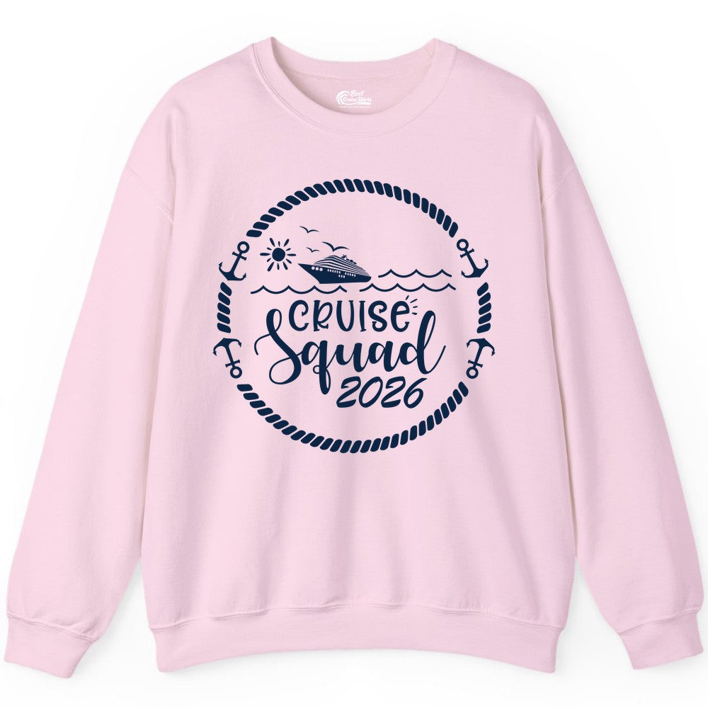 Cruise Squad 2026 Shirt - Family Cruise Shirt Group Apparel (Sweatshirt) in Light Pink - Cruise Squad 2026 Shirt - Nautical Rope Anchor Family Group Tee