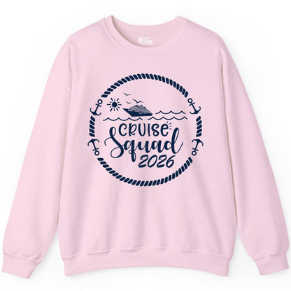 Cruise Squad 2026 Shirt - Family Cruise Shirt Group Apparel (Sweatshirt) in Light Pink - Cruise Squad 2026 Shirt - Nautical Rope Anchor Family Group Tee