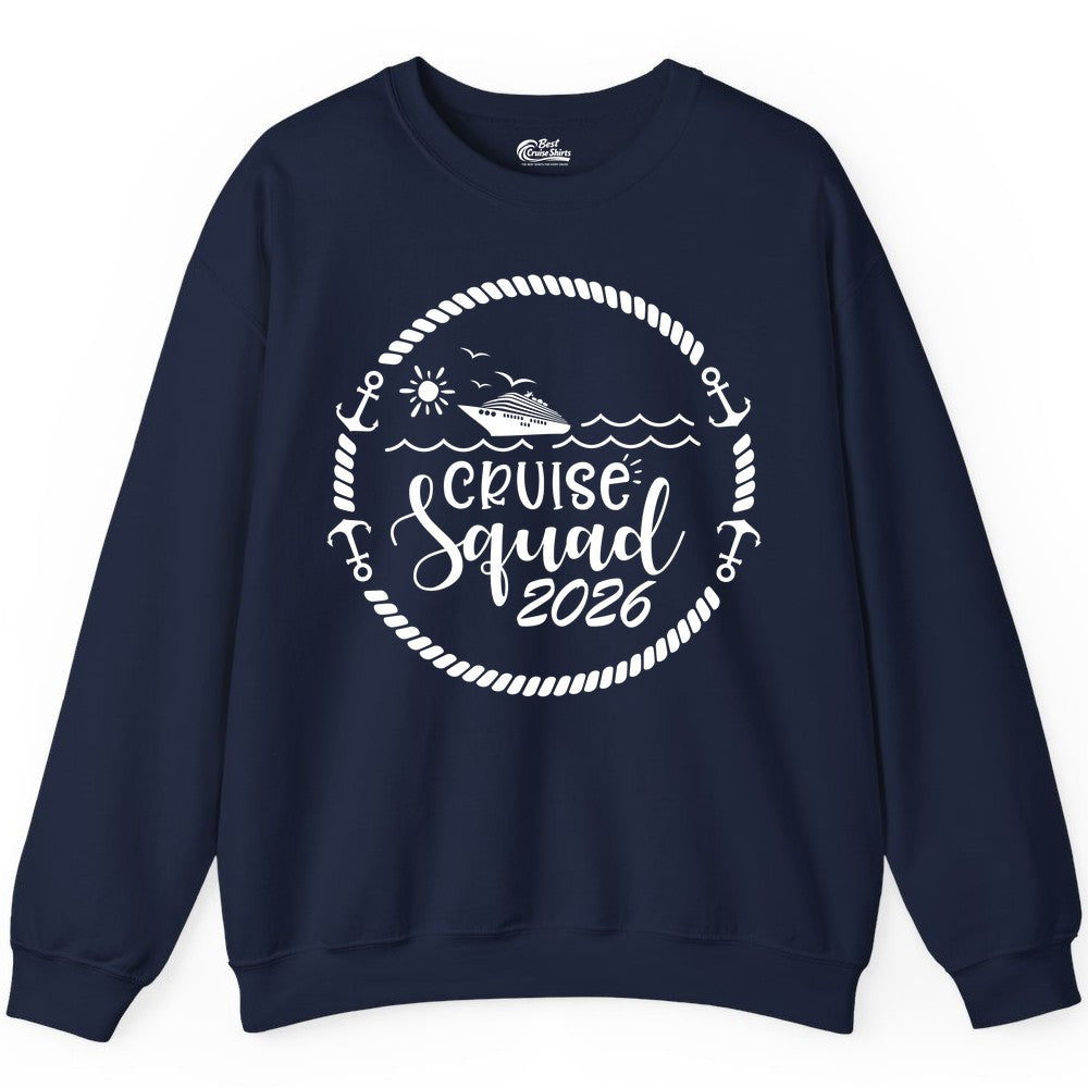 Cruise Squad 2026 Shirt - Family Cruise Shirt Group Apparel (Sweatshirt) in Navy - Cruise Squad 2026 Shirt - Nautical Rope Anchor Family Group Tee