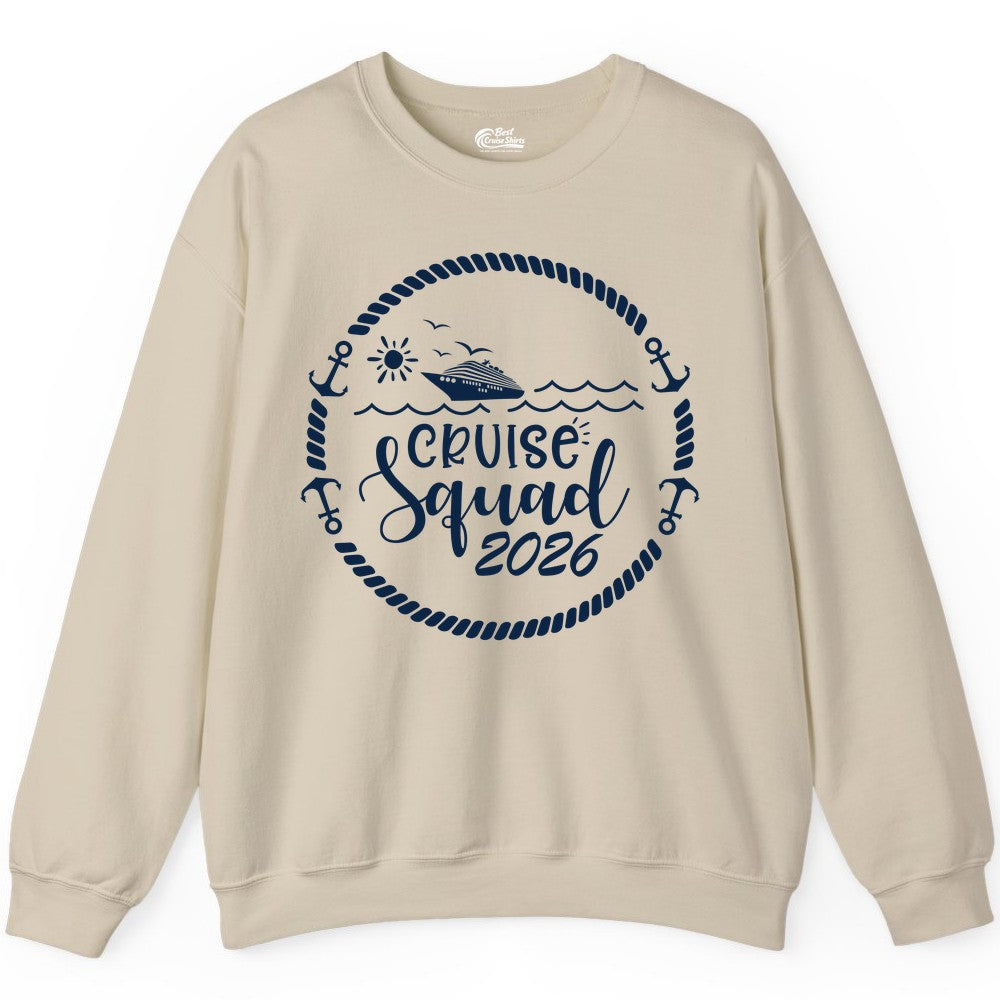 Cruise Squad 2026 Shirt - Family Cruise Shirt Group Apparel (Sweatshirt) in Sand - Cruise Squad 2026 Shirt - Nautical Rope Anchor Family Group Tee