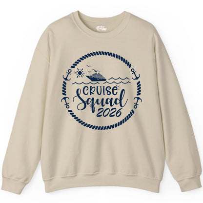 Cruise Squad 2026 Shirt - Family Cruise Shirt Group Apparel (Sweatshirt) in Sand - Cruise Squad 2026 Shirt - Nautical Rope Anchor Family Group Tee