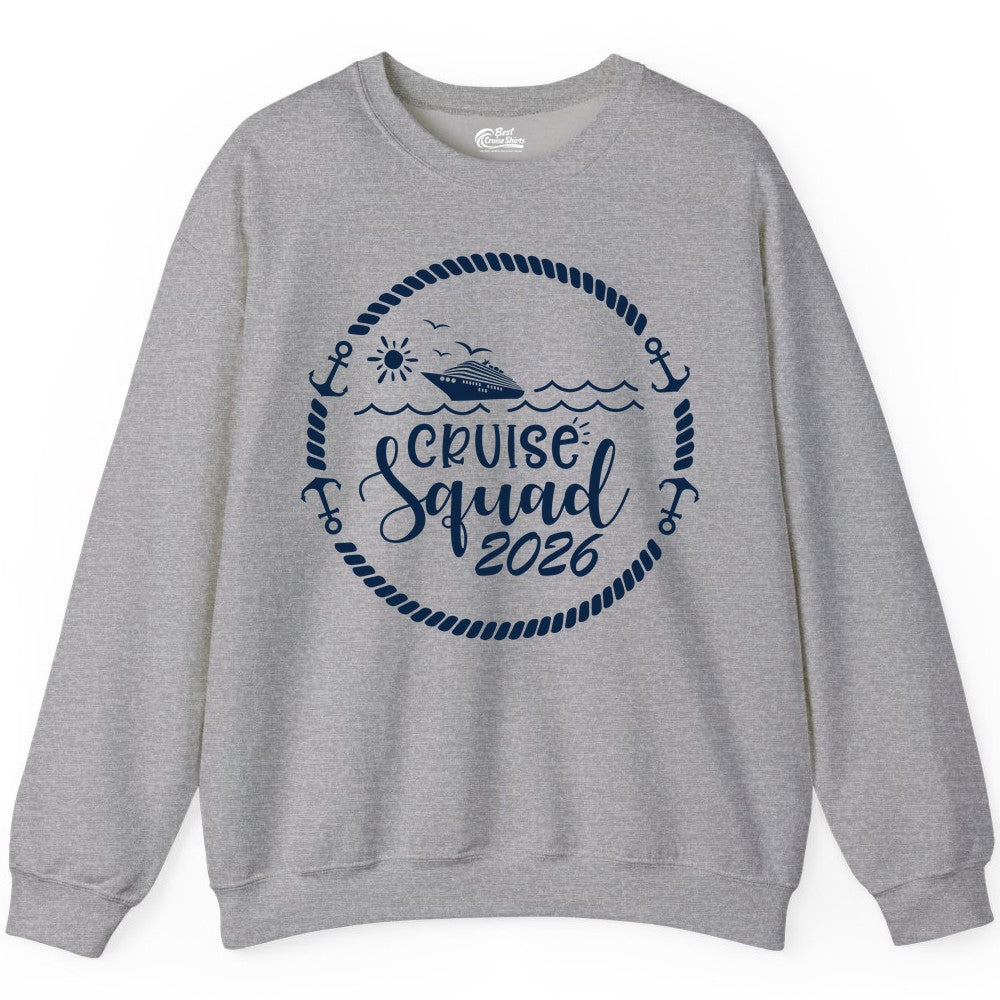 Cruise Squad 2026 Shirt - Family Cruise Shirt Group Apparel (Sweatshirt) in Sport Grey - Cruise Squad 2026 Shirt - Nautical Rope Anchor Family Group Tee