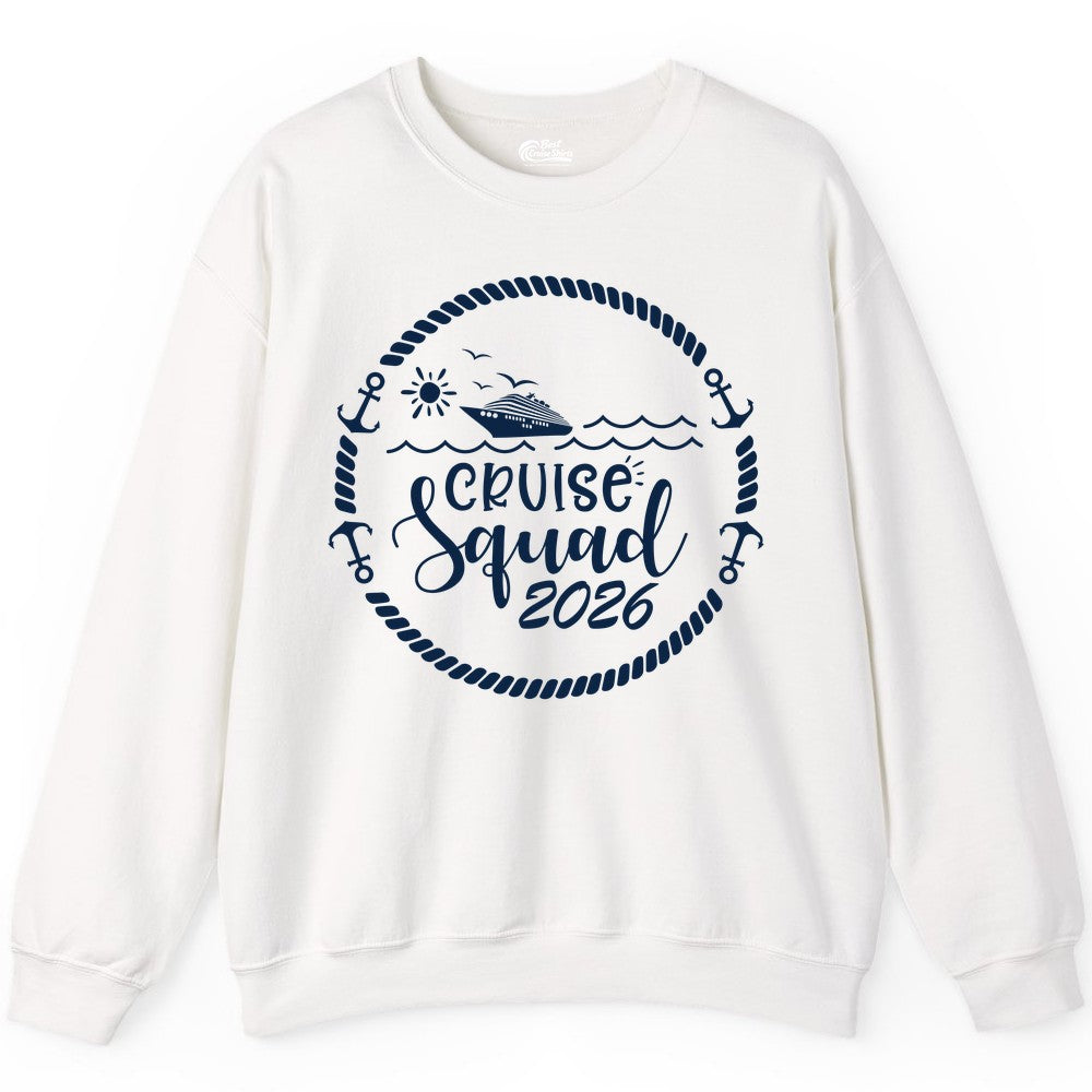 Cruise Squad 2026 Shirt - Family Cruise Shirt Group Apparel (Sweatshirt) in White - Cruise Squad 2026 Shirt - Nautical Rope Anchor Family Group Tee