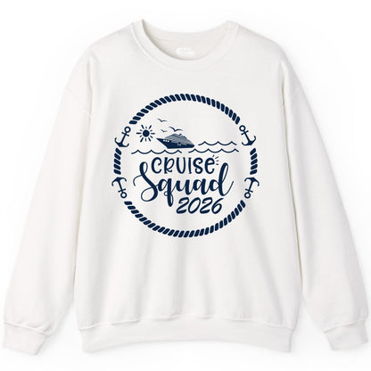Cruise Squad 2026 Shirt - Family Cruise Shirt Group Apparel (Sweatshirt) in White - Cruise Squad 2026 Shirt - Nautical Rope Anchor Family Group Tee