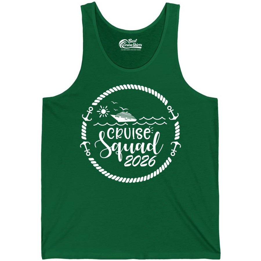 Cruise Squad 2026 Shirt - Family Cruise Shirt Group Apparel (Tank Top) in Kelly - Cruise Squad 2026 Shirt - Nautical Rope Anchor Family Group Tee