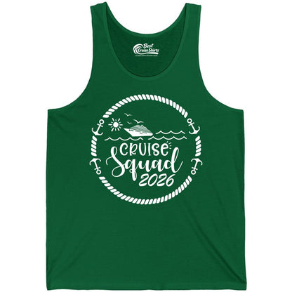 Cruise Squad 2026 Shirt - Family Cruise Shirt Group Apparel (Tank Top) in Kelly - Cruise Squad 2026 Shirt - Nautical Rope Anchor Family Group Tee
